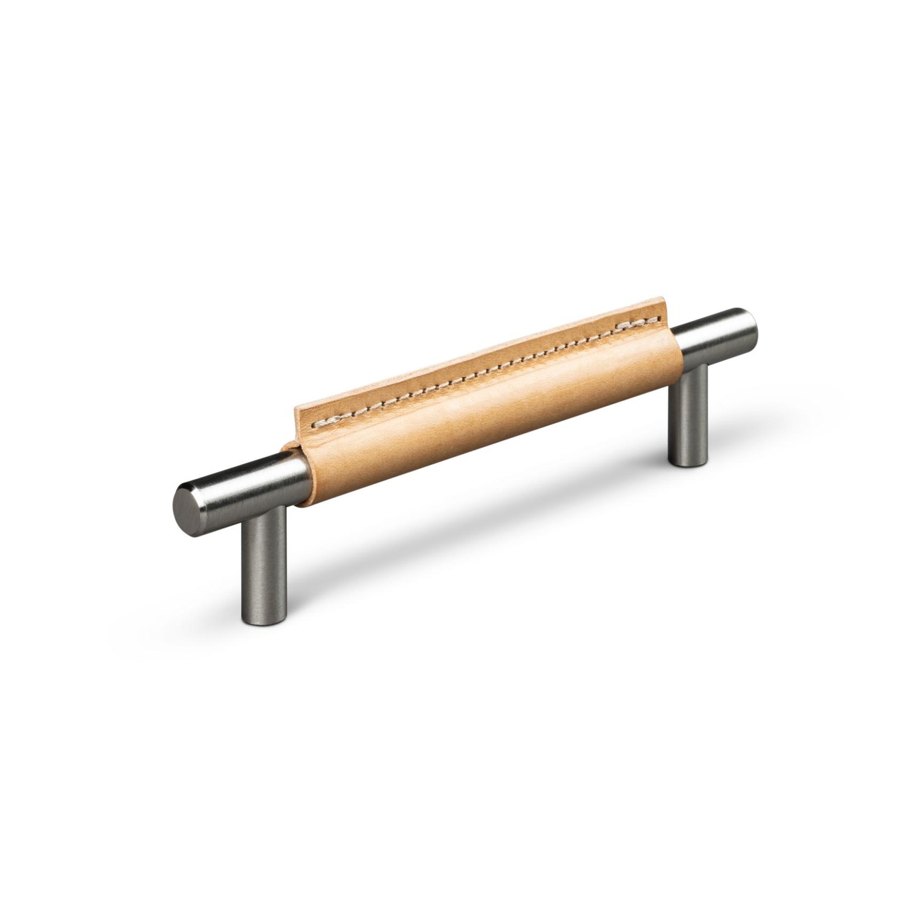 HANDLE TORTONA CC128 STAINLESS STEEL-LOOK LIGHT BROWN LEATHE