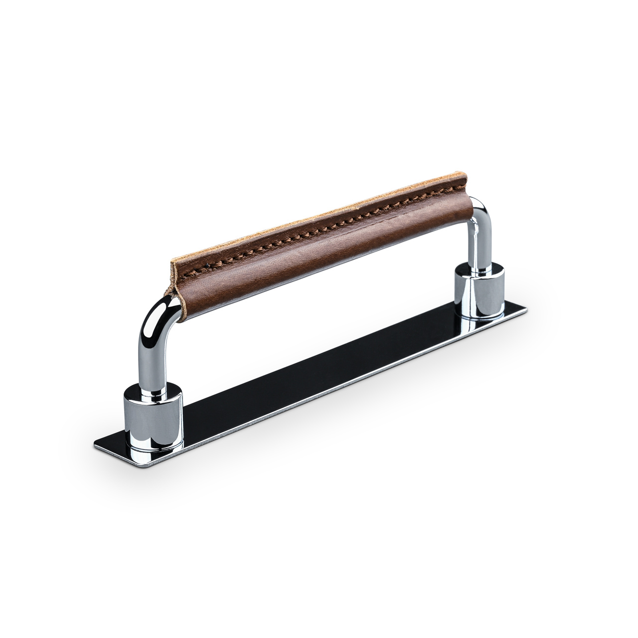 HANDLE ASISSI CC128 CHROME BROWN STITCHED