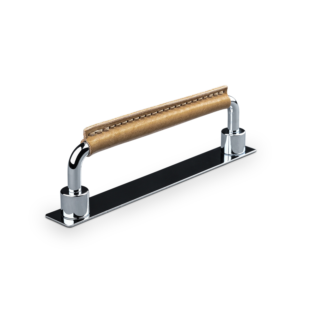 HANDLE ASISSI CC128 CHROME LIGHT BROWN STITCHED