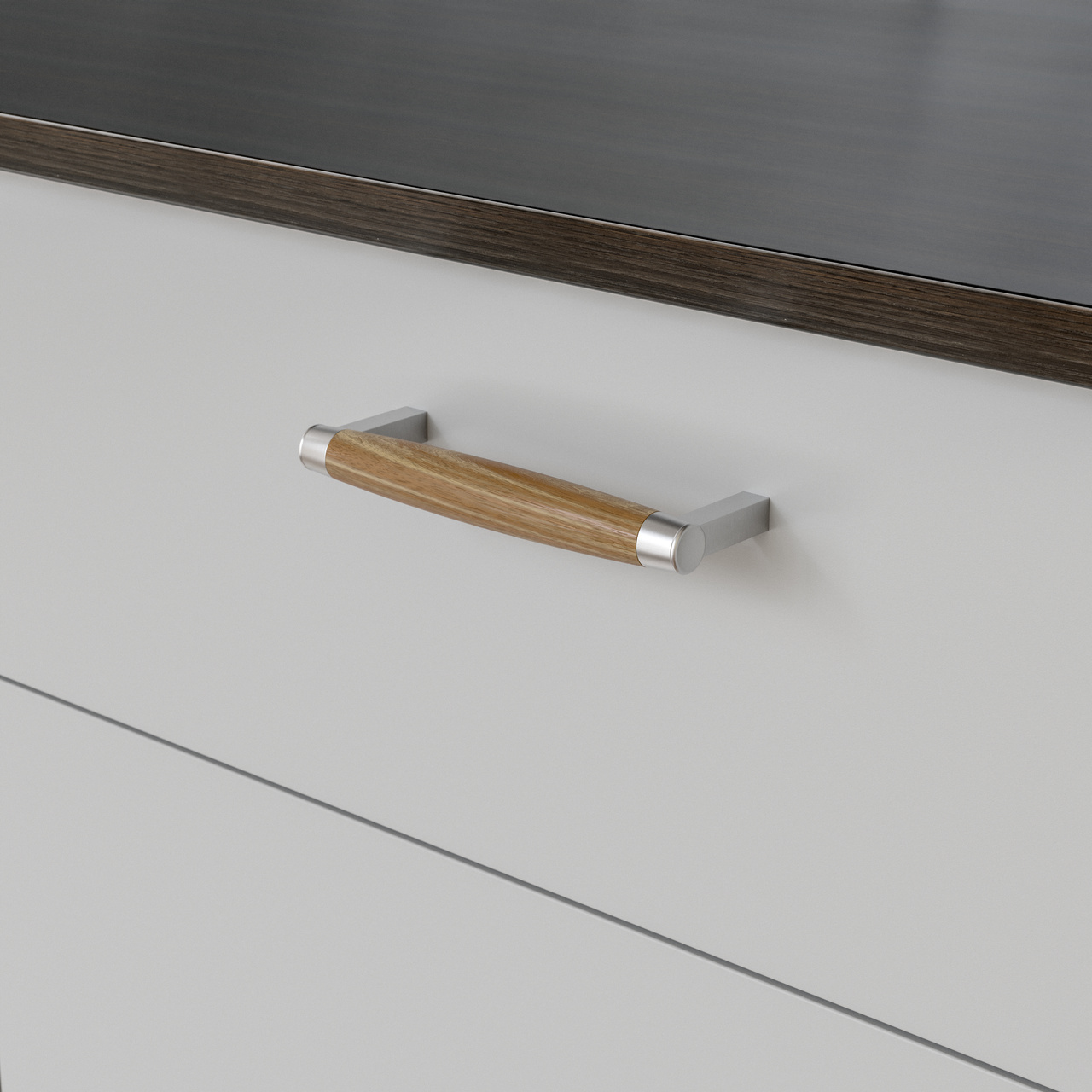 HANDLE HJO CC128 LACQUERED OAK/STAINLESS STEEL-LOOK