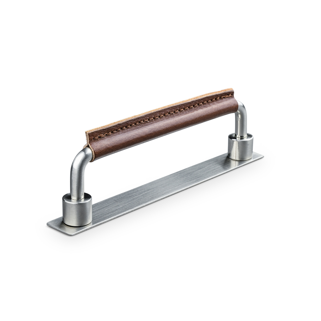 HANDLE ASISSI CC128 STAINLESS STEEL-LOOK BROWN STITCHED