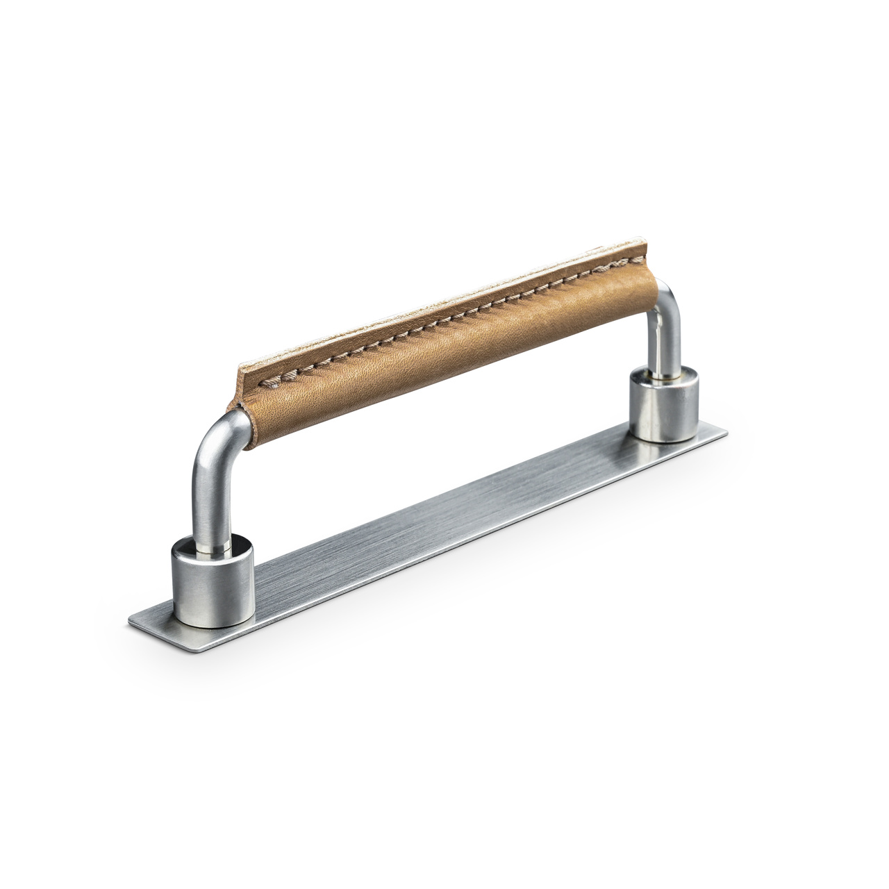 HANDLE ASISSI CC128 STAINLESS STEEL-LOOK LIGHT BROWN STITCHE
