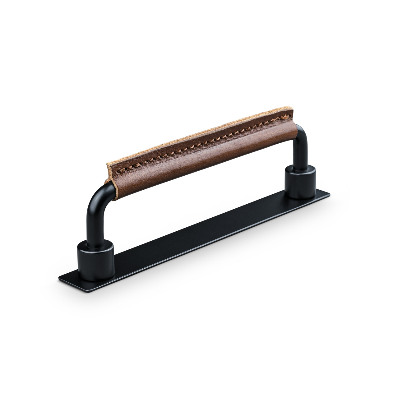 HANDLE ASISSI CC128 MATT BLACK BROWN STITCHED