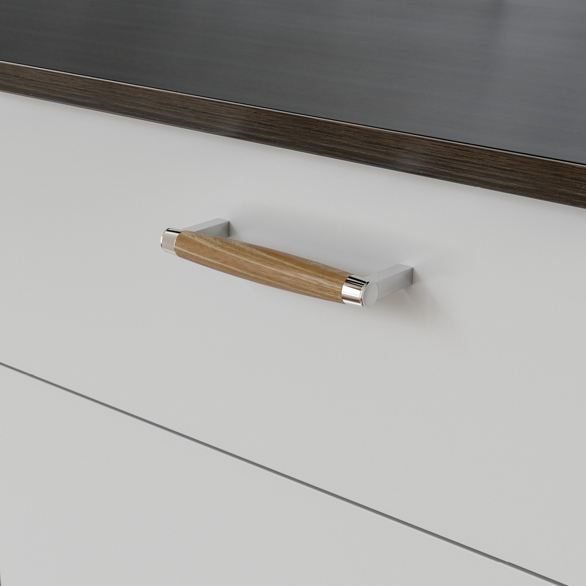HANDLE HJO CC128 LACQUERED OAK/STAINLESS STEEL-LOOK